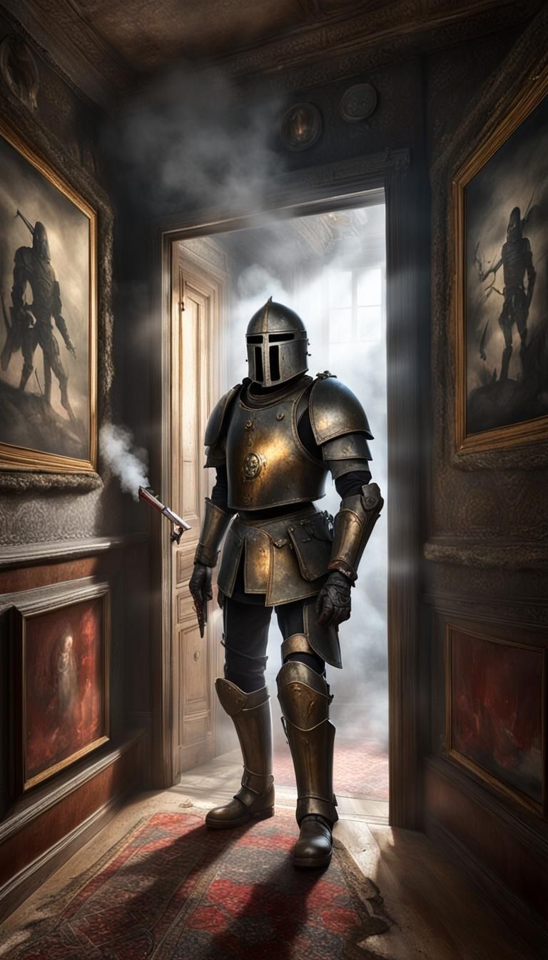 Eerie Hallway with Ghostly Figure, Dark Fantasy Art