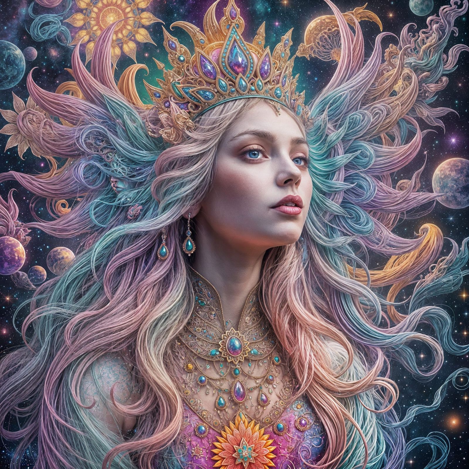 Ethereal Goddess in Exploding Psychedelic Cosmos