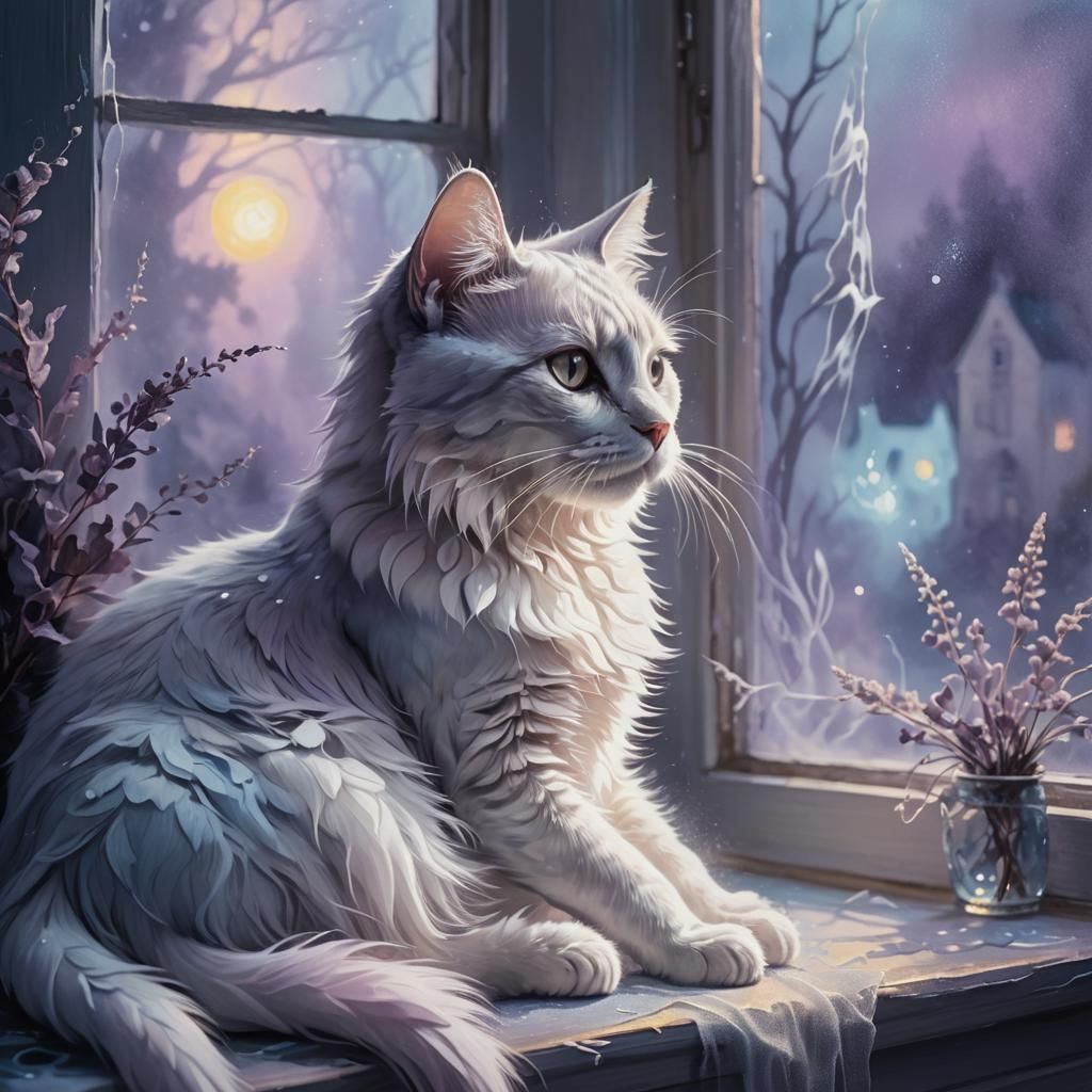 Ethereal Feline Portrait in Dreamlike Pastel Hues