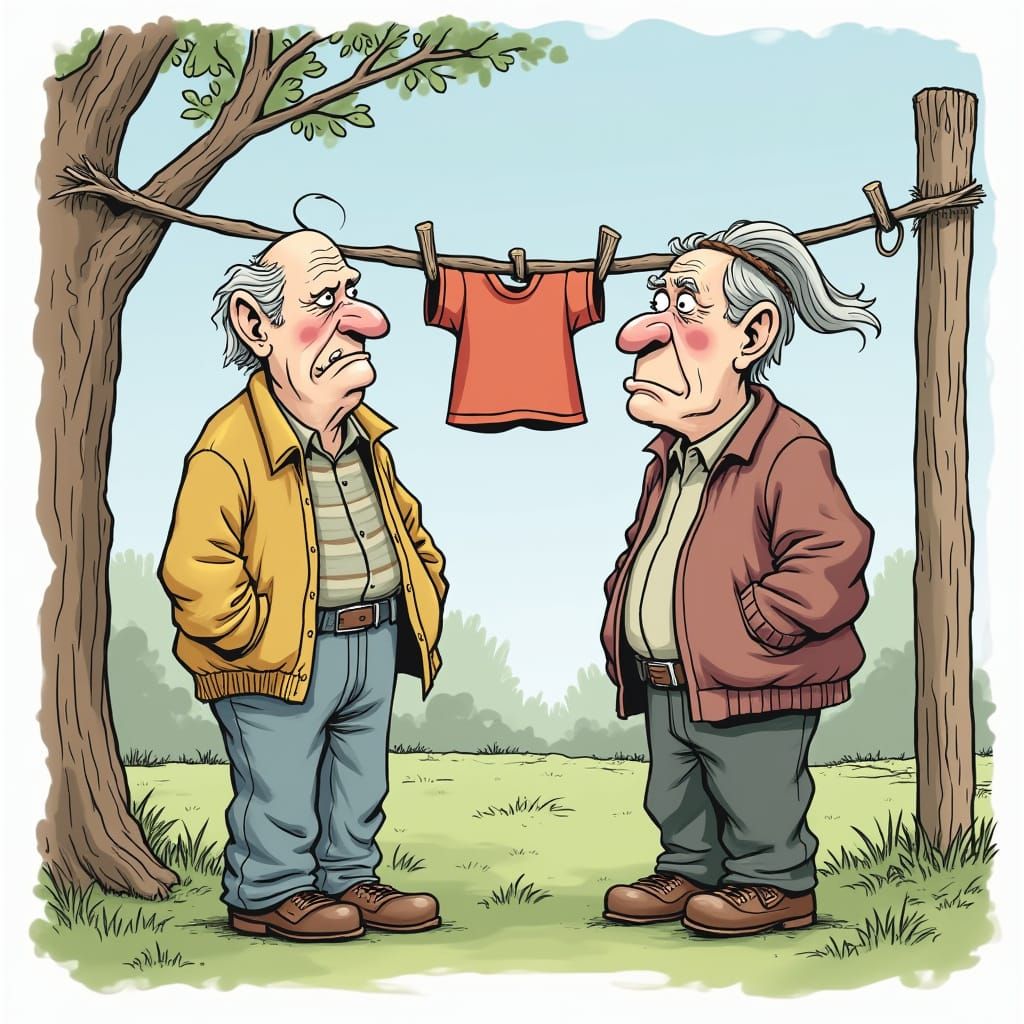 Humorous Cartoon of Arguing Couple Over Laundry