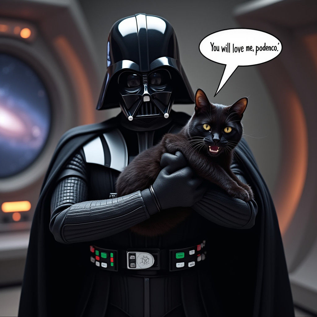 Darth Vader's Affectionate Cuddle: A Hyperrealistic Comedy