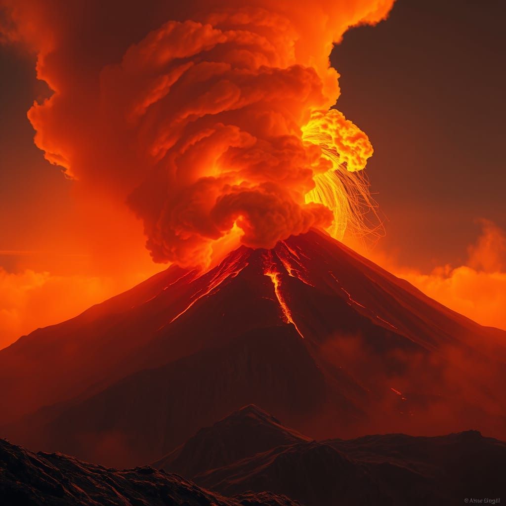 Erupting Volcano at Mount Etna in Vibrant Golden Hour