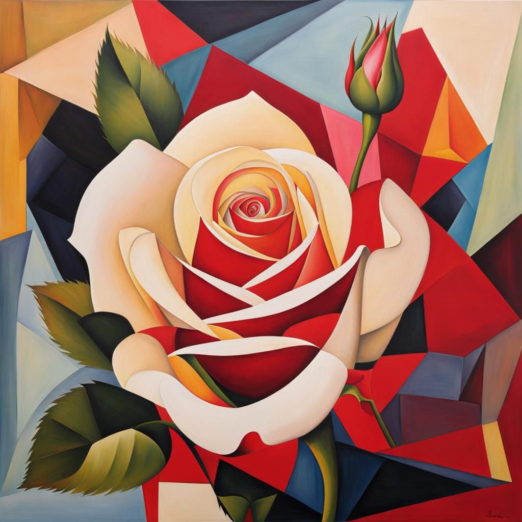 Cubist Rose Portrait with Realistic Elements