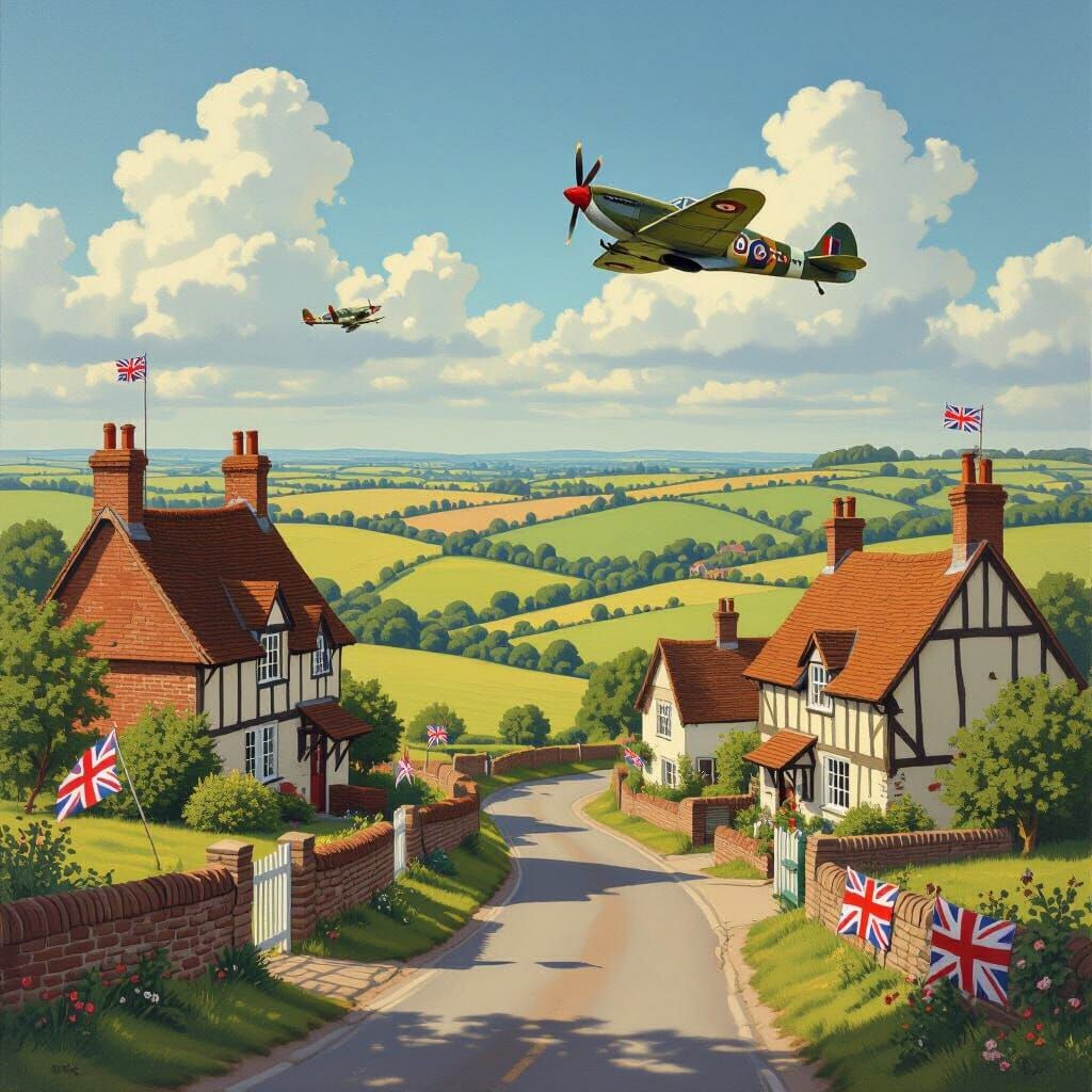Sussex Downs in the 1940s: A Hyperrealistic British Scene