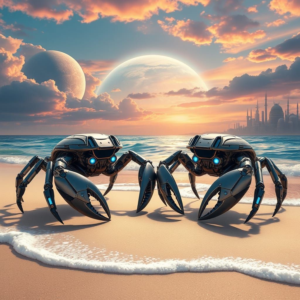 Robot Crabs Enjoying Vacation on Deserted Island