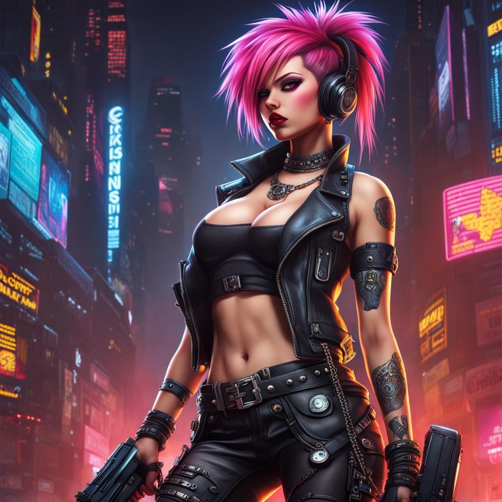 Cyberpunk Rocker Girl with Punk Hair