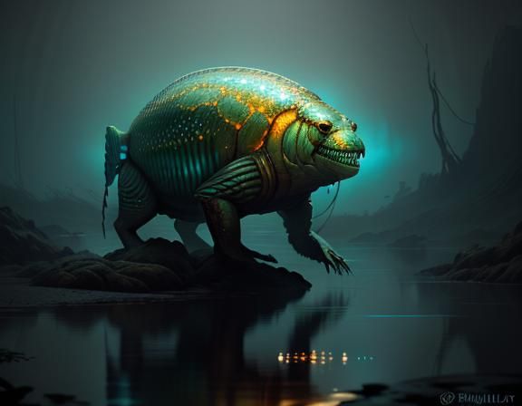 Female Amphibioid Emerging from Misty Waters