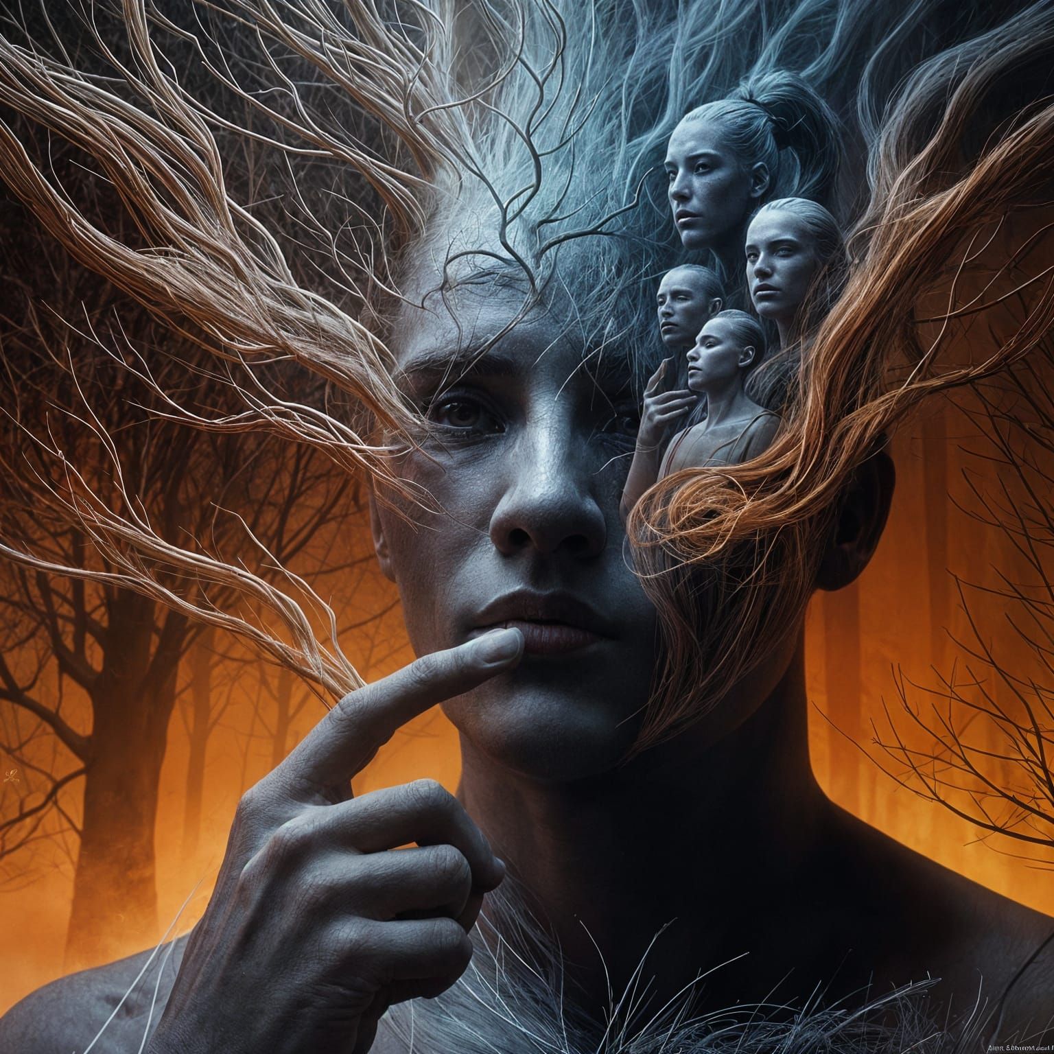 Men Traverse Fog: Surreal Digital Art