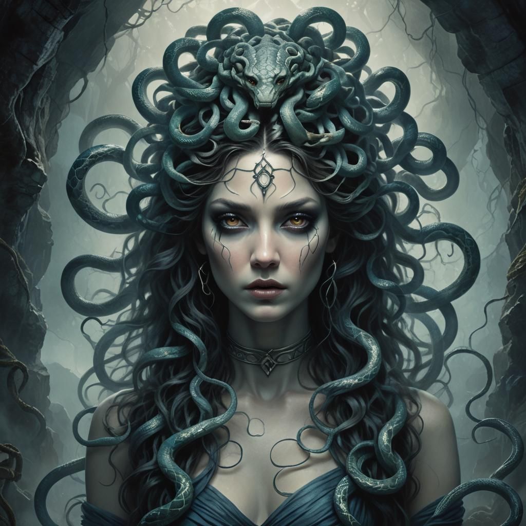 Mystical Medusa Portrait in Dark Fantasy Art Style