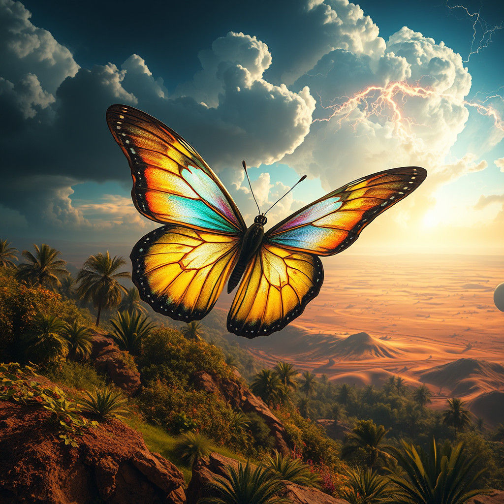 Butterfly Wings Trigger Distant Storm in Atmospheric Art