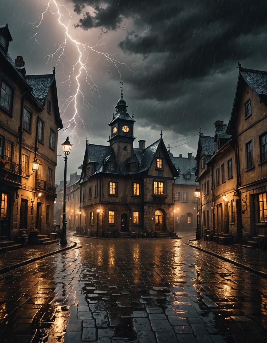 Dark Fantasy Village Council in Moody Chiaroscuro