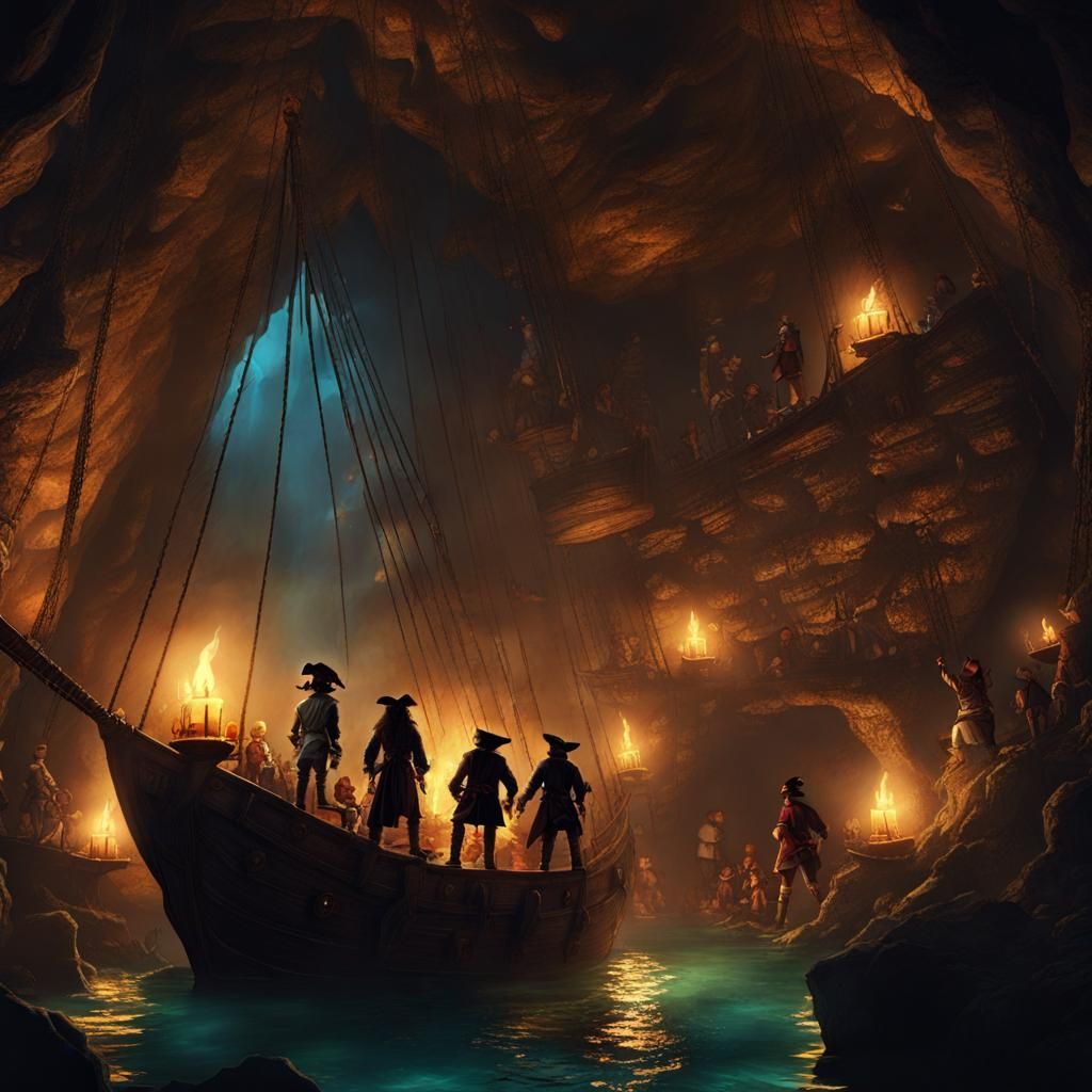 Pirate Meeting Inside Candle Lit Cavern