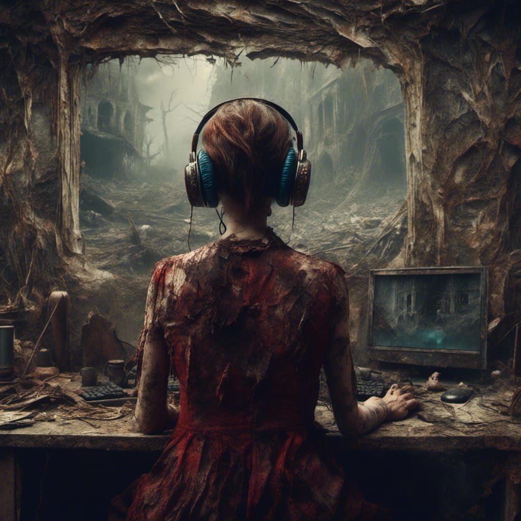 Woman with Headphones: Detailed Fantasy Concept Art