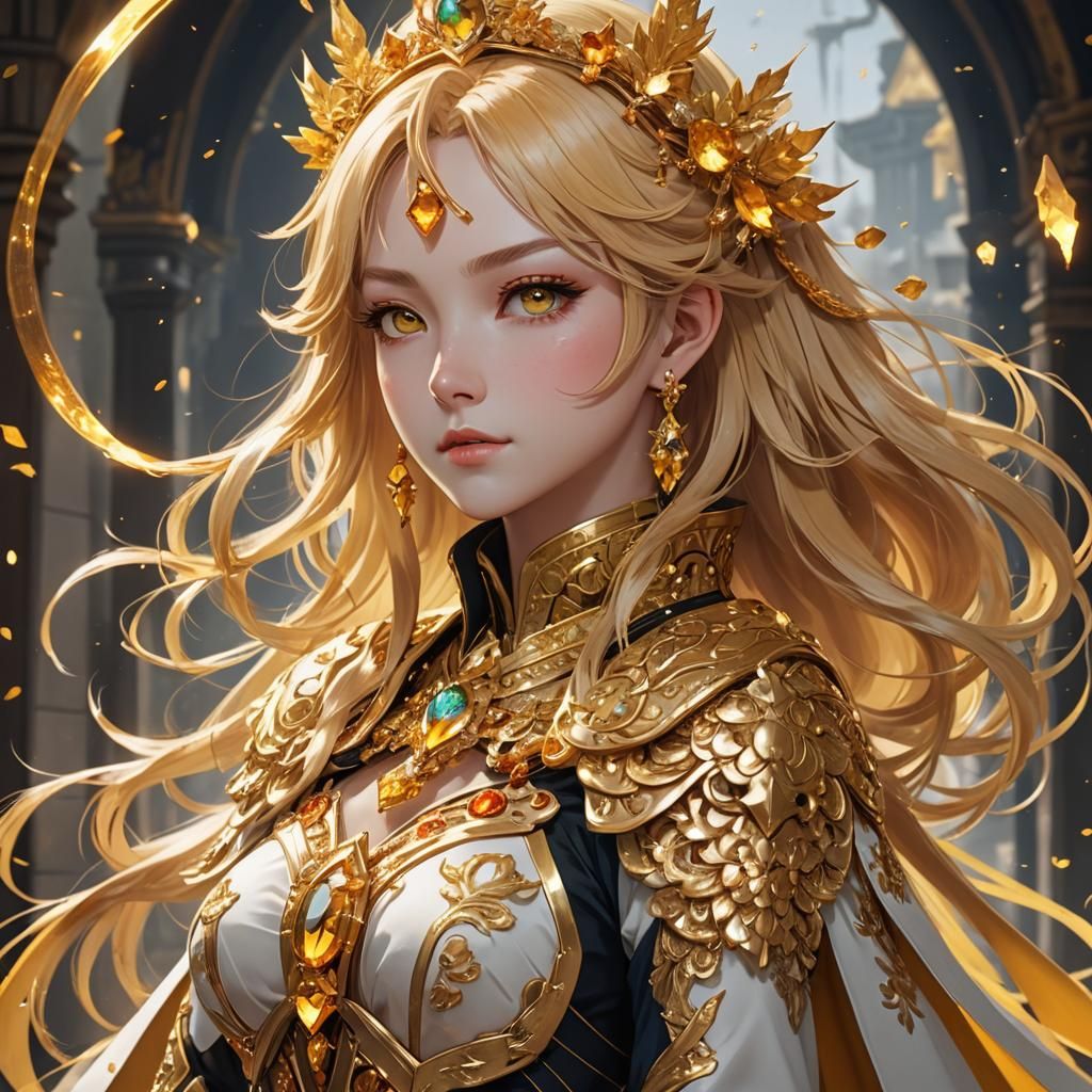 Anime Queen with Golden Hair and Topaz Eyes
