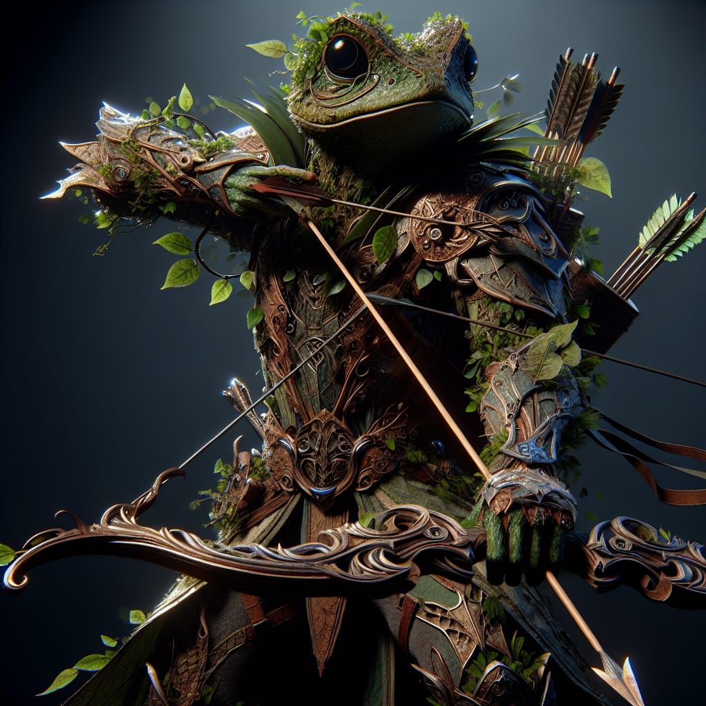 Frog Warrior in Leaf Armor, Dark Fantasy Art