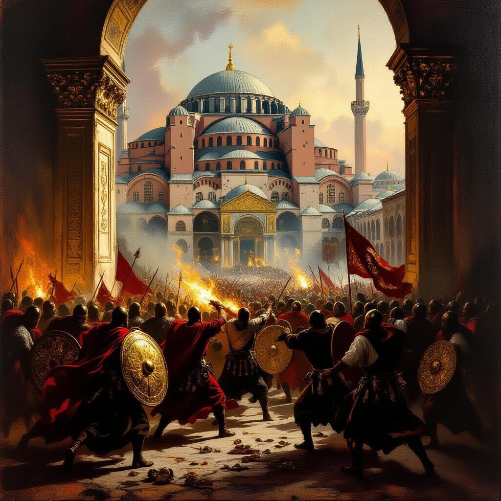 Crusaders Loot Constantinople in Dramatic Oil Painting Style