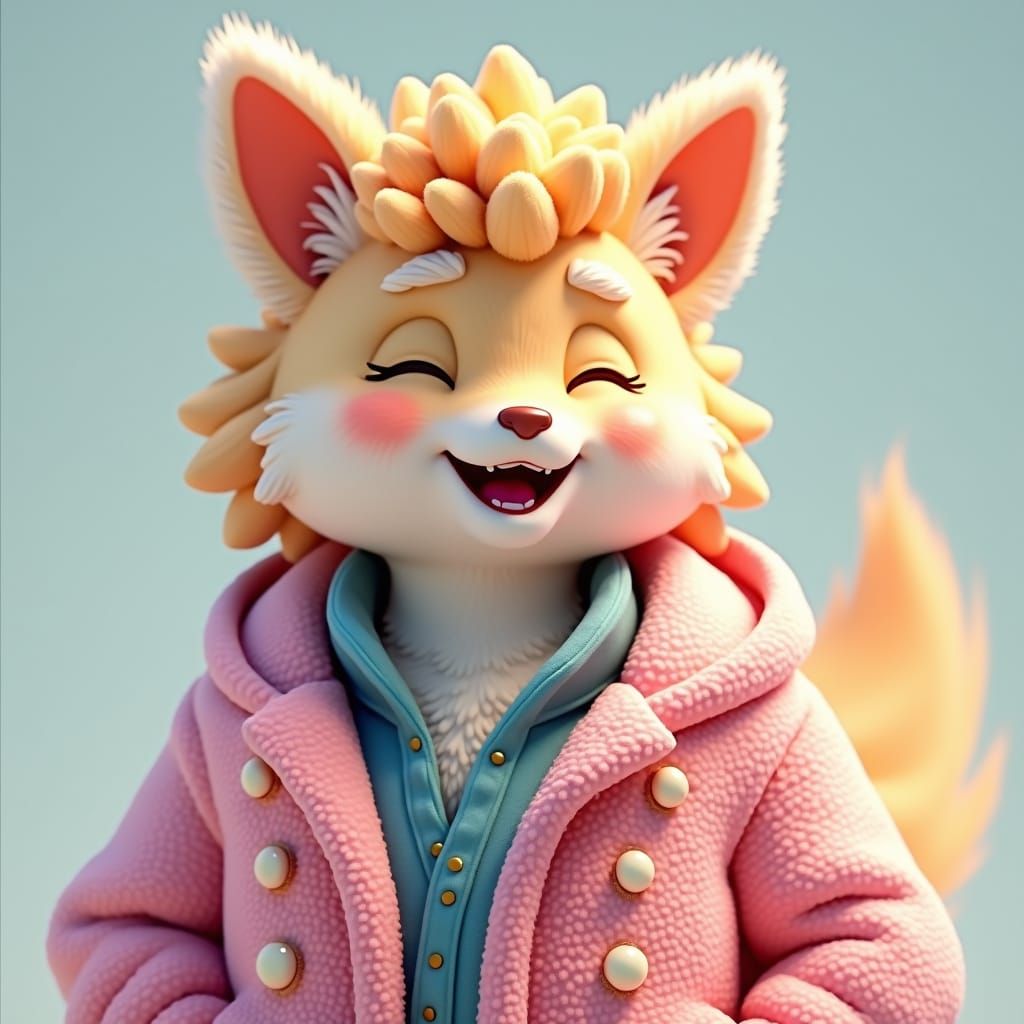 Joyful Furry Character in Anime Style