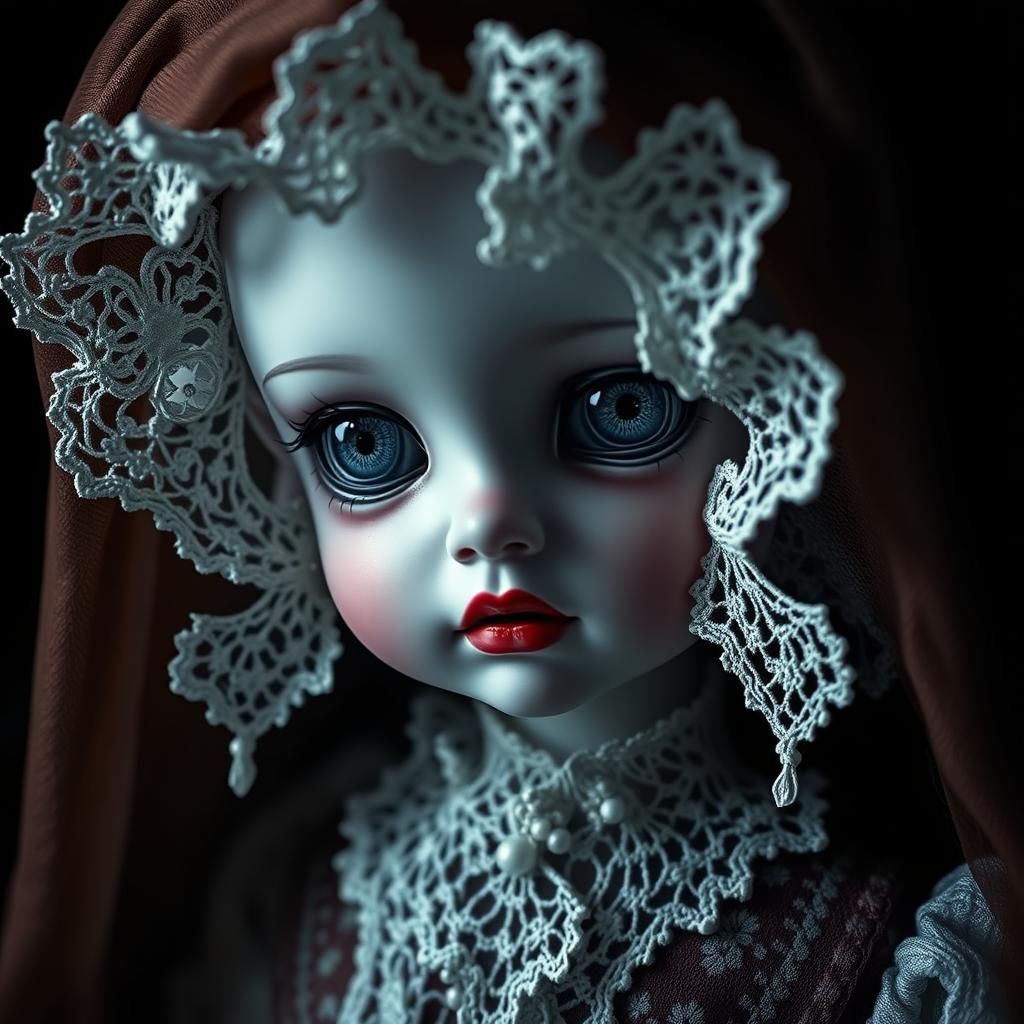 Porcelain Doll in Dark Shadows: Macabre Surrealism