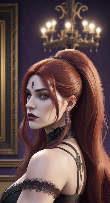 Regal Vampire Countess in Hyperrealist Comic Art