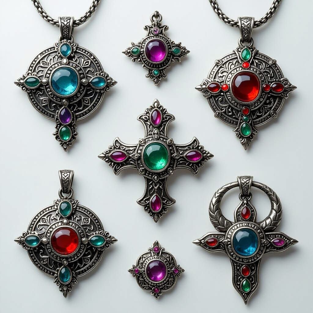 Mythical Viking Treasures with Silver and Gem Embellishments