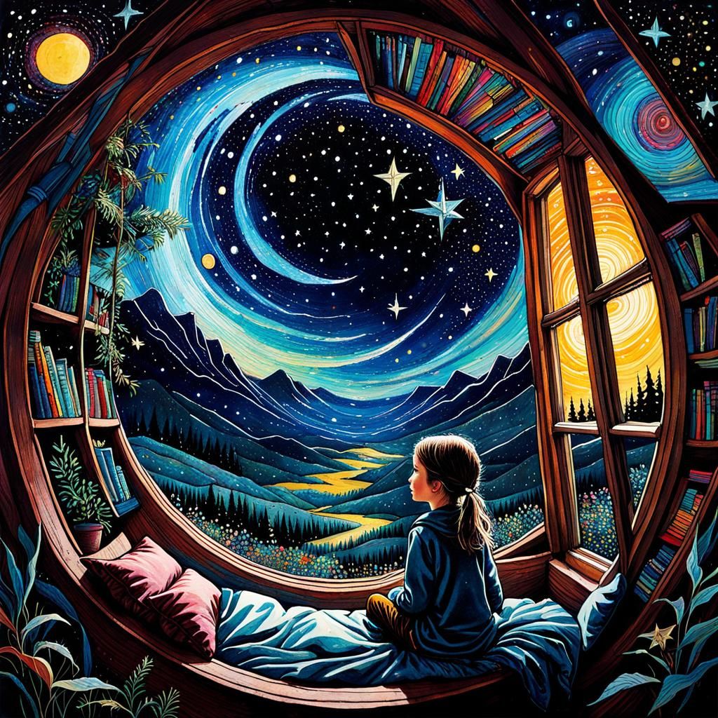 Starry Night Sky Through Attic Window, Art Brut