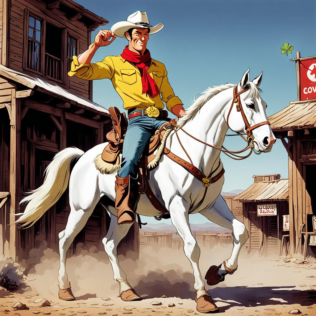 Cartoon Cowboy with Four-Leaf Clover