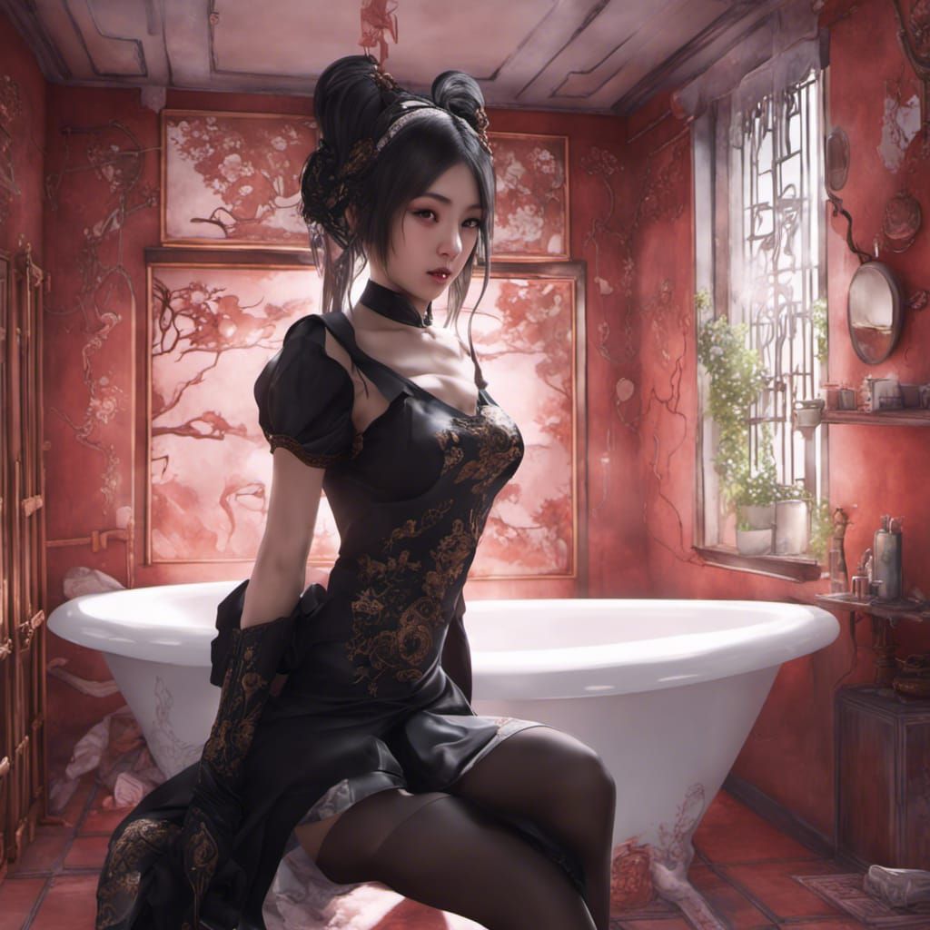 Japanese Girl in High Heels: Detailed Matte Painting