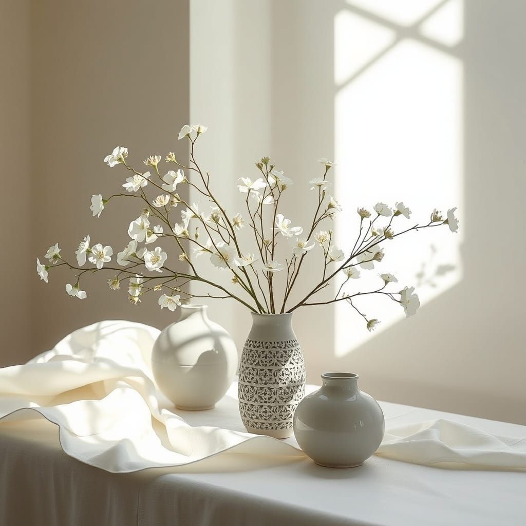 White Flowers and Vases in Gentle Light