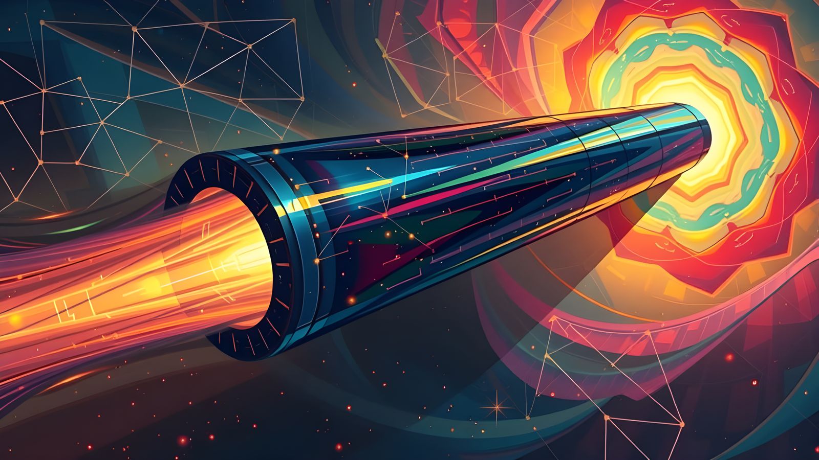 Gleaming Cylinder Races Through Impasto Cosmos