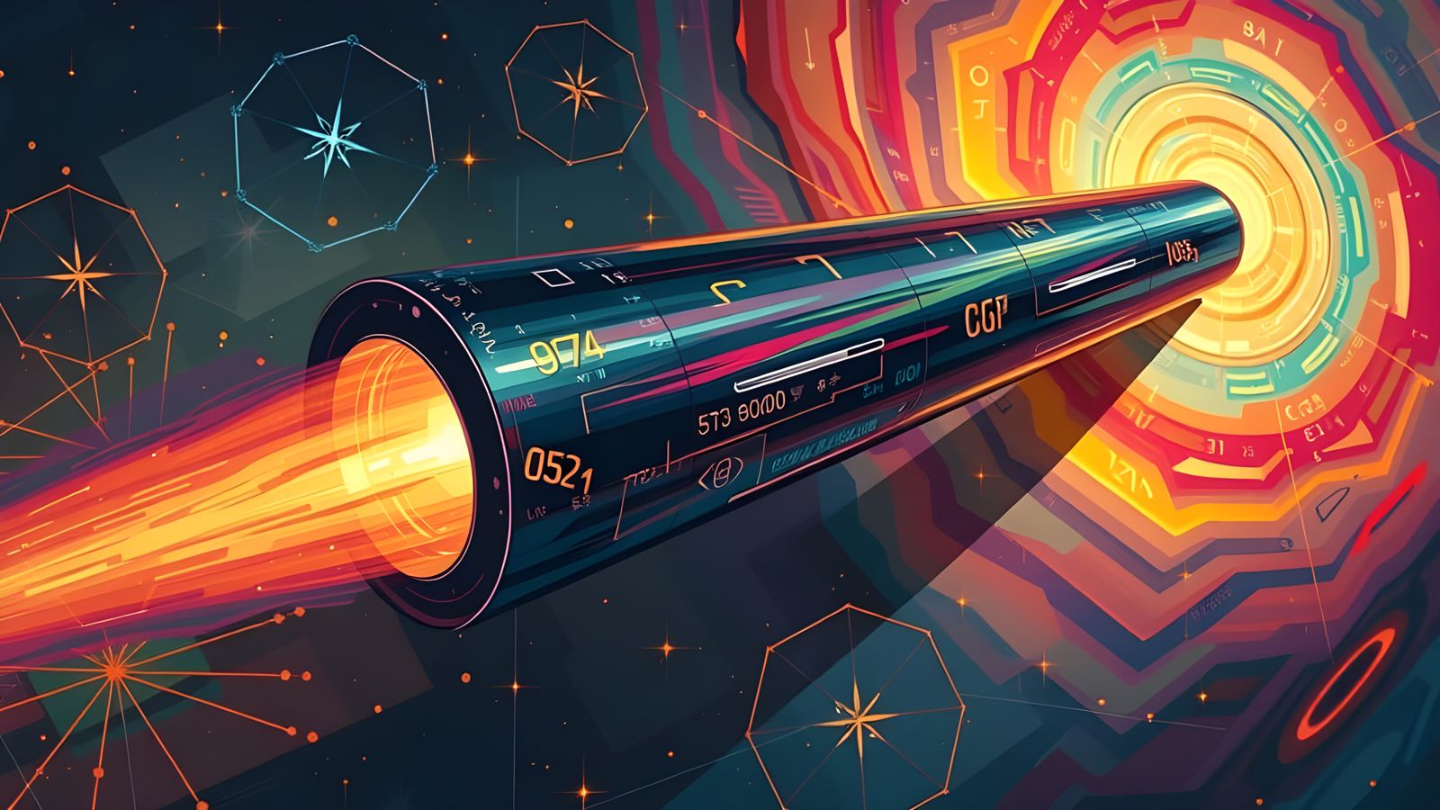 Gleaming Cylinder Races Through Impasto Cosmos