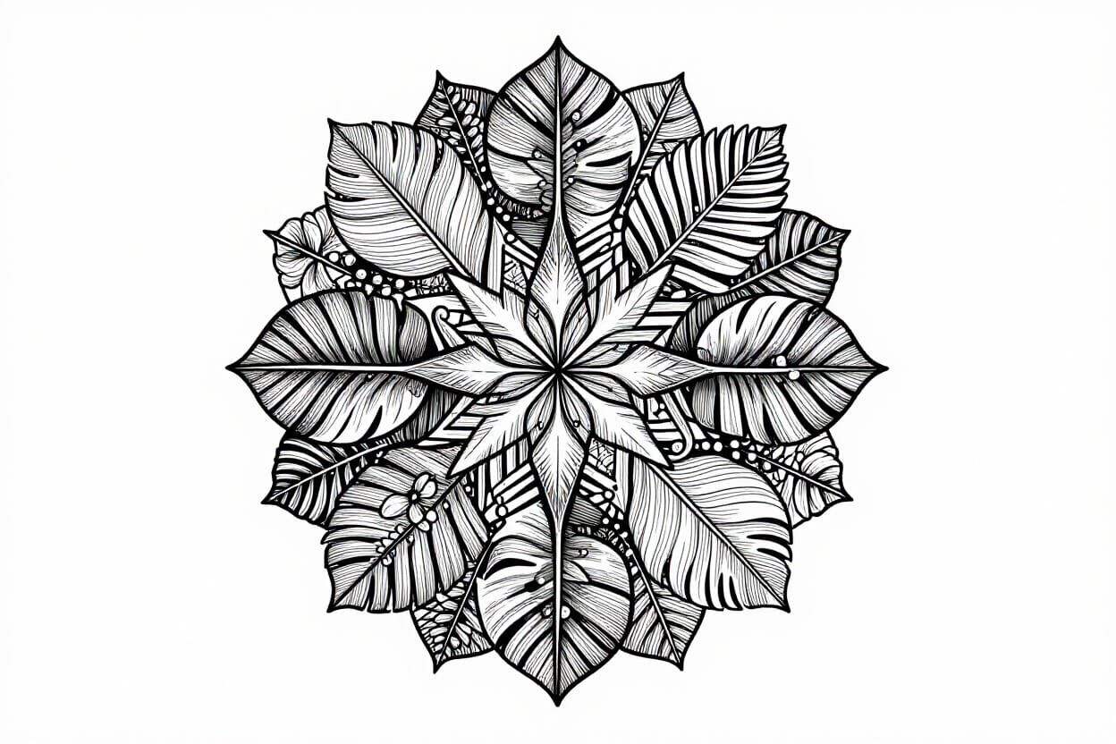 Tropical Leaves Mandala with Geometric Shapes