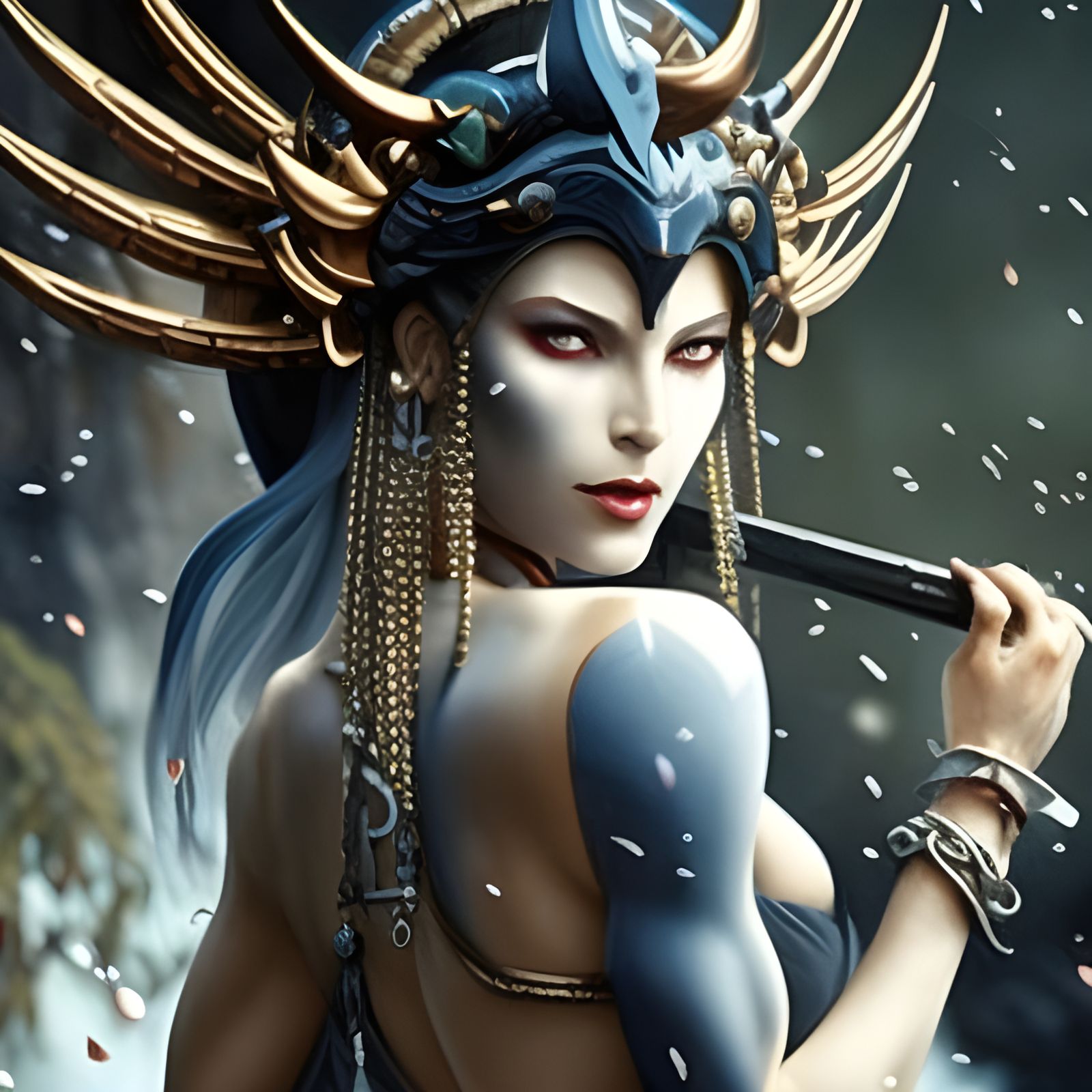 Elegant Oni Portrait with Dynamic Lighting