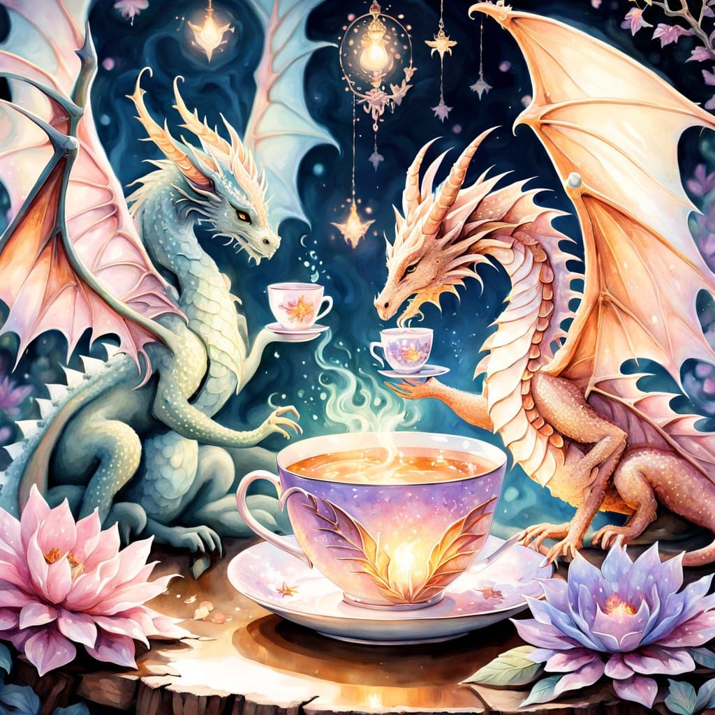 Fairy dragons share tea