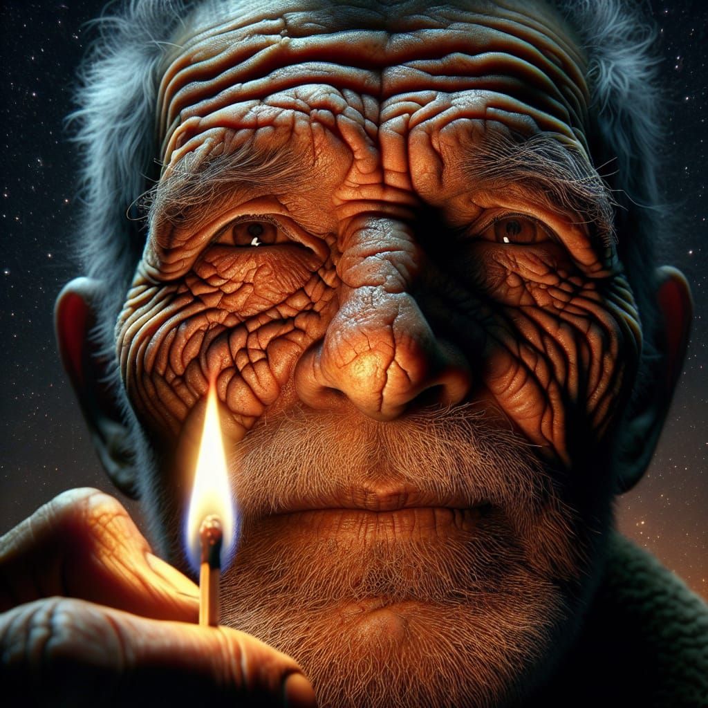 Dramatic Portrait of an Old Sailor in the Dark