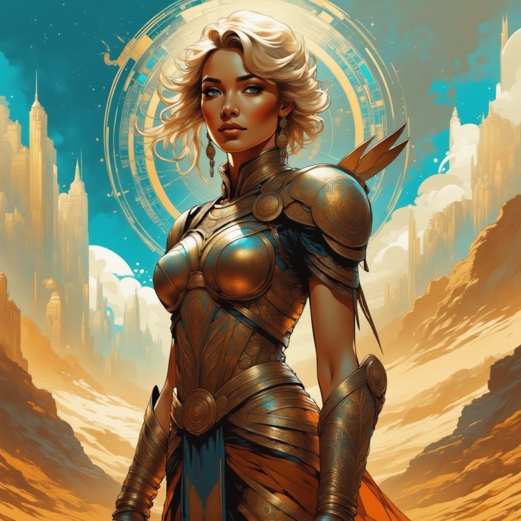 Surrealistic Female Pilot in a Futuristic Martian Landscape