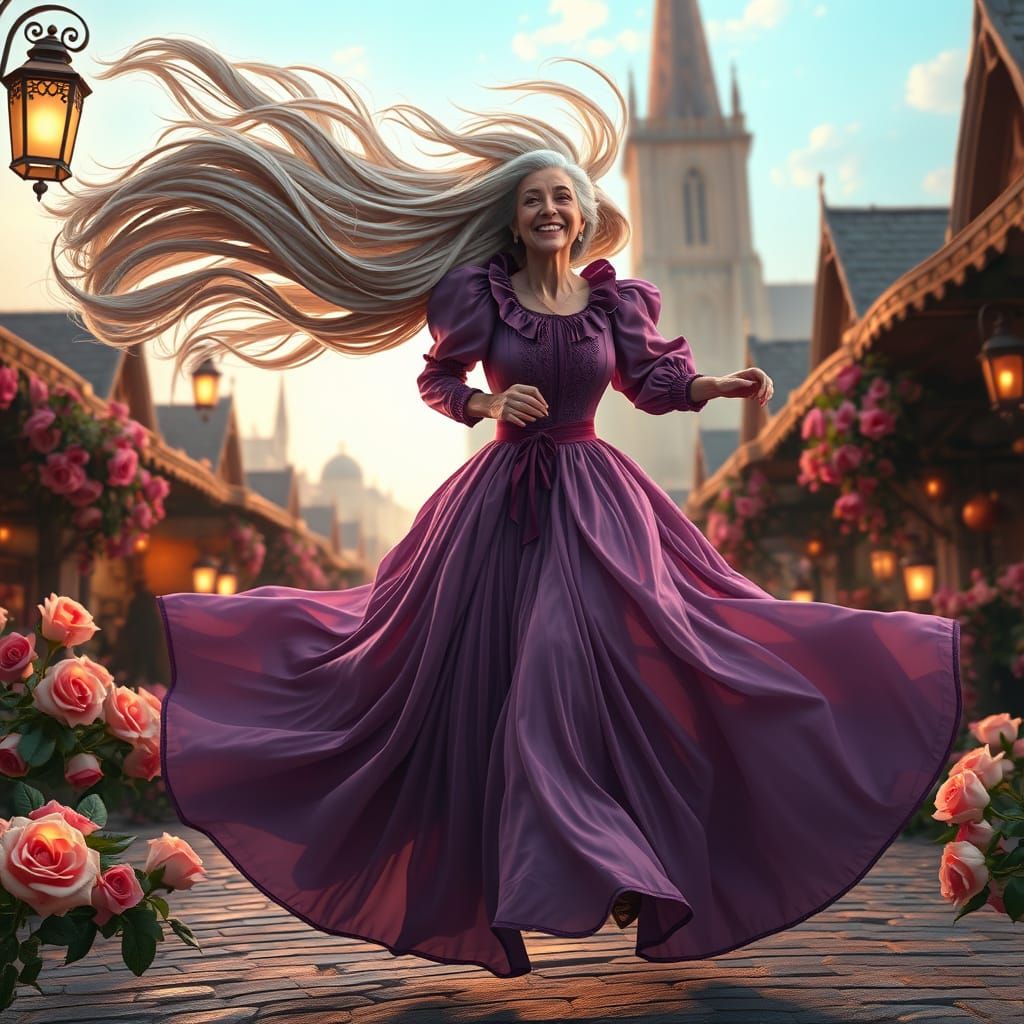 Queen in Purple Gown Runs Through Medieval Market