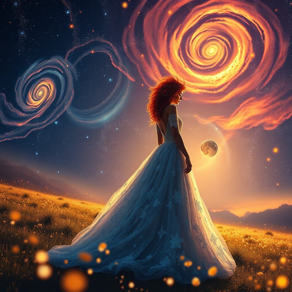 Celestial Woman in Twilight Meadow, Fantasy Art