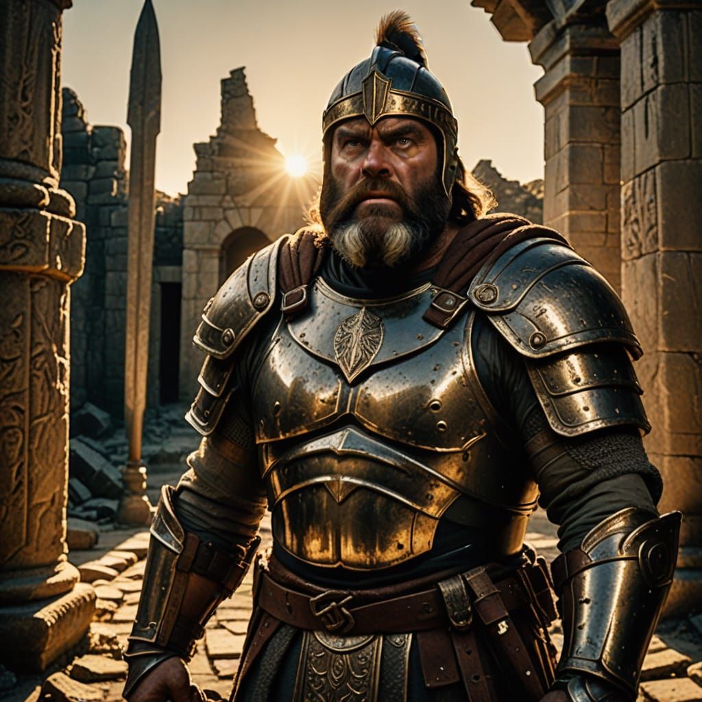 Epic Spartan Warrior in Ruined Temple