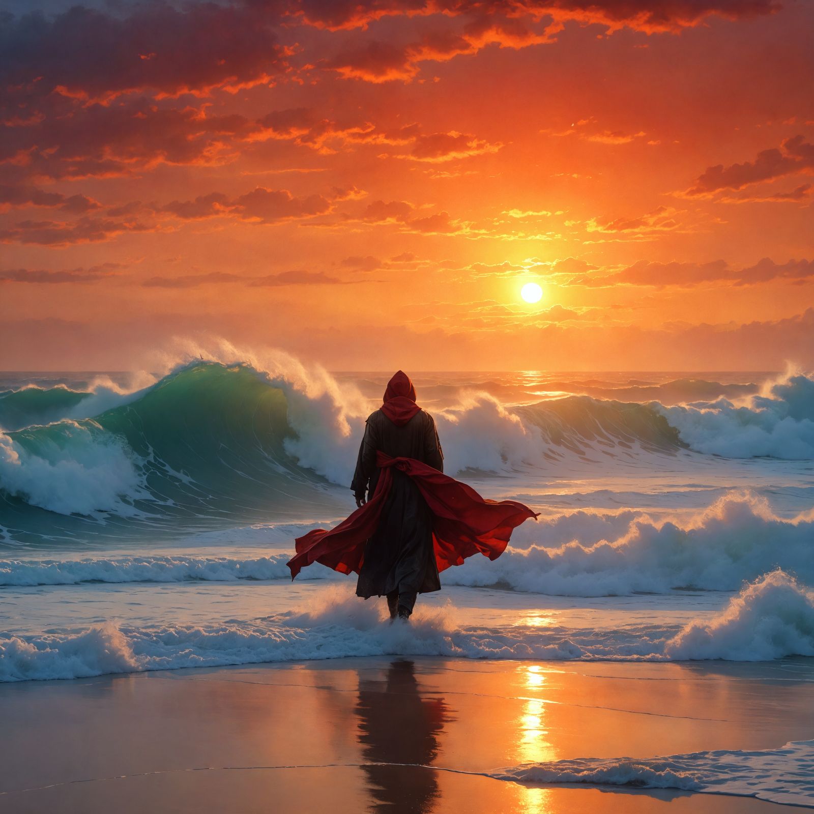 Mysterious Figure Walks into Sunset with Dazzling Golden Lig...