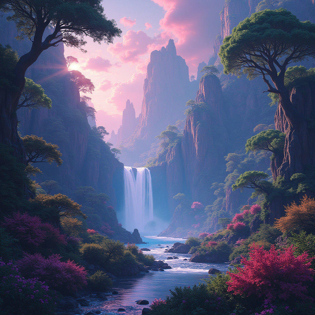 Ethereal Landscape with Iridescent Foliage in 8k