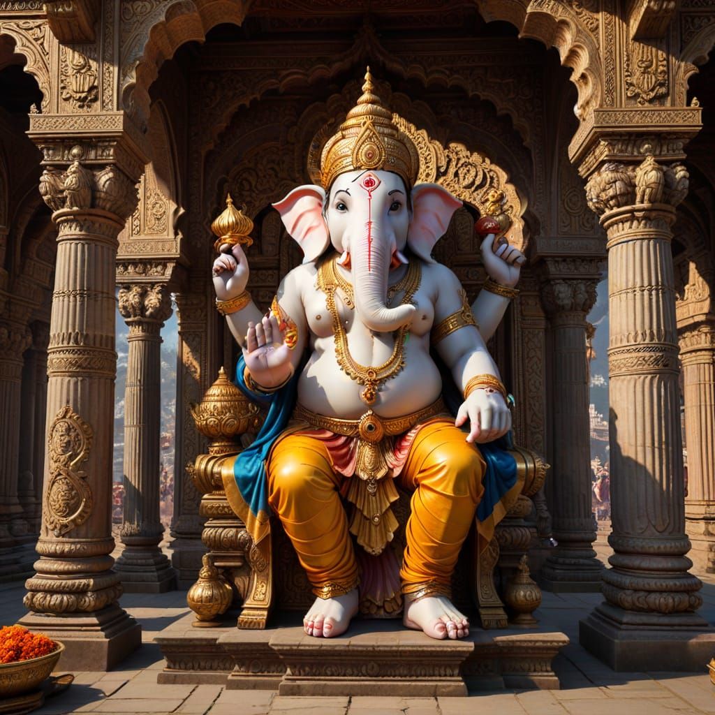 Lord Ganesh in a Grand Baroque Temple
