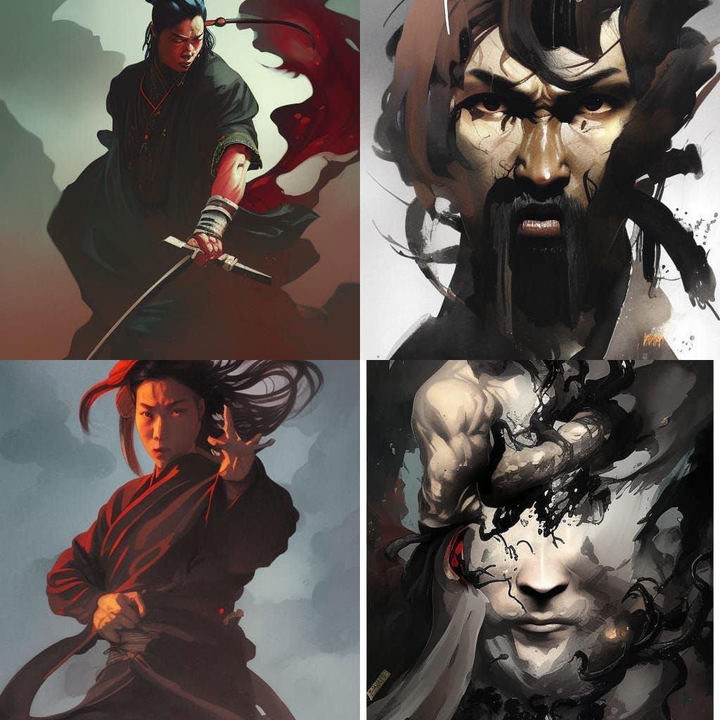 Wuxia Kung Fu Master Portrait in Mignola Ink Style