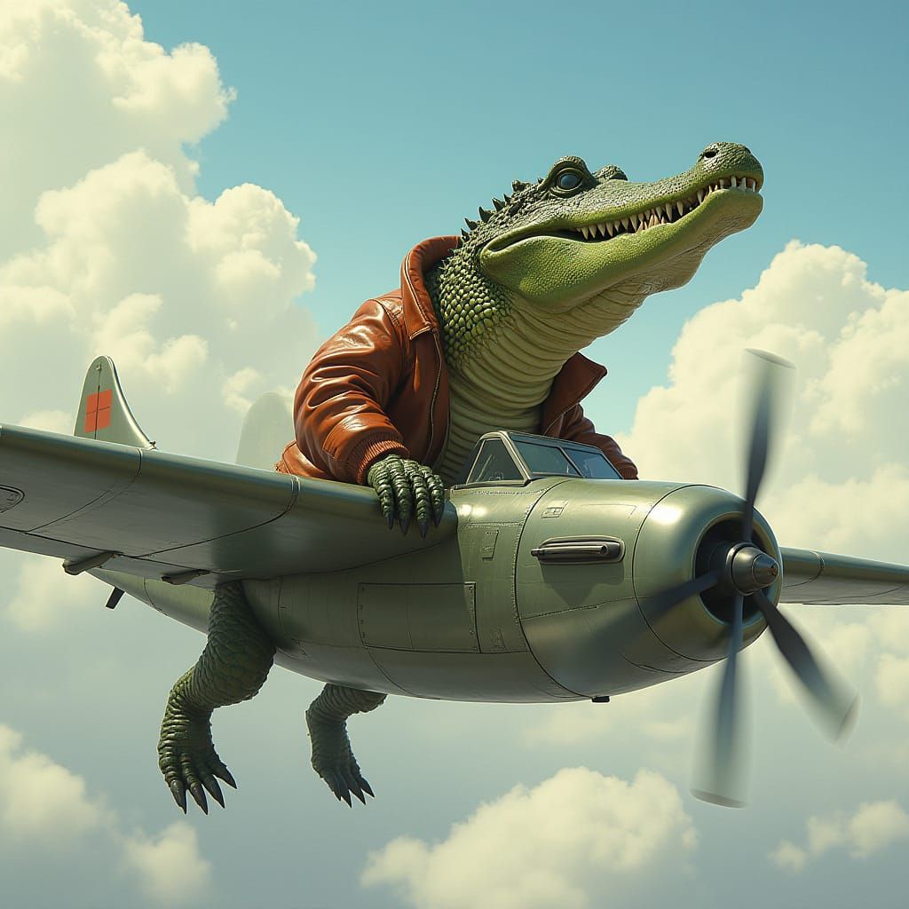 Giant Crocodile Soars Through the Sky in Vintage Bomber Plan...