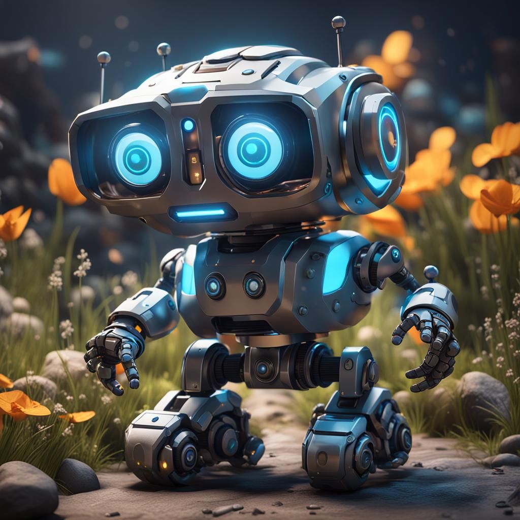 Helpful Robot Sidekick in 3D Game Style