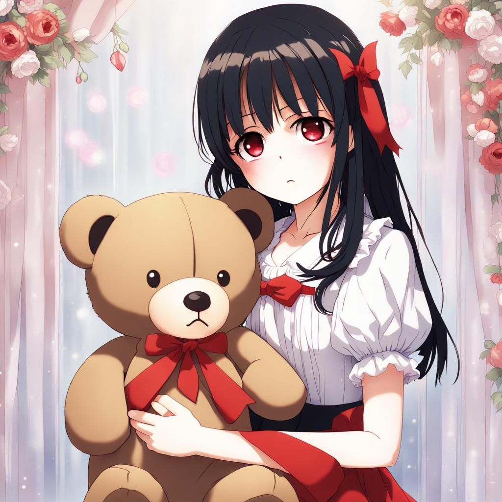 Anime Girl with Teddy Bear, Manga Style