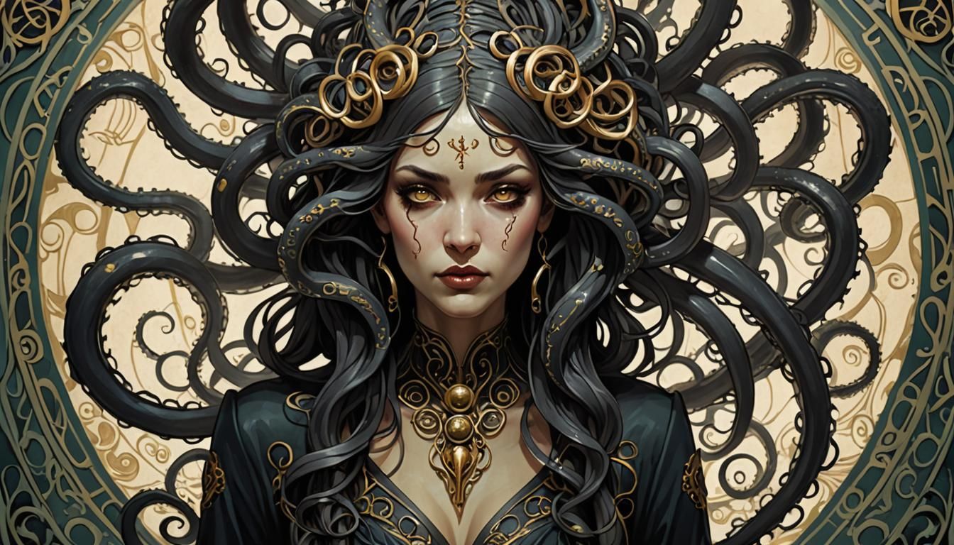 Art Nouveau Female Figure with Tentacles