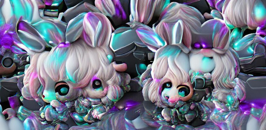 Pearlescent Fluffy Chibi Bunny in Matte Style