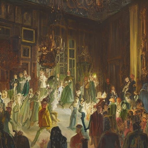 Zombies Dance Party in Ethereal Oil Painting Style