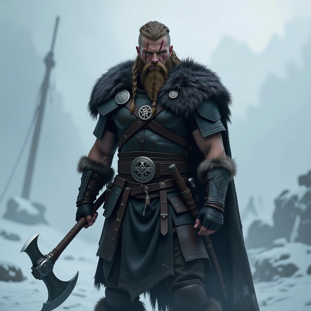 Viking Warrior with Volknut Symbol in Mystical Style