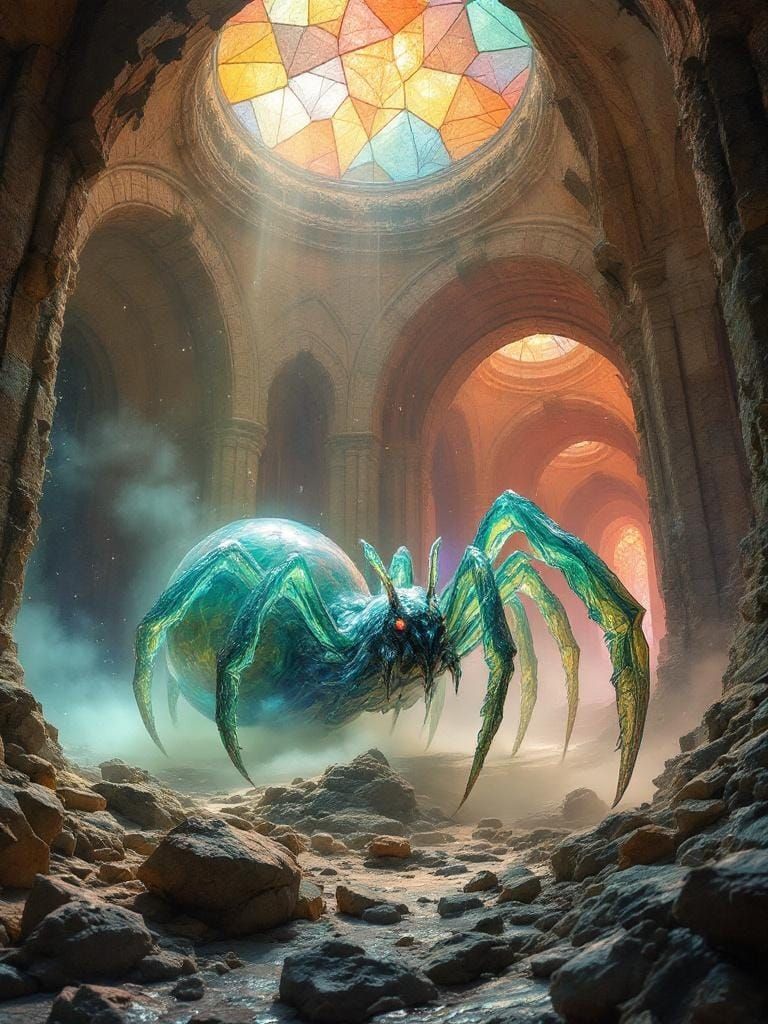 Translucent Spider-Snail in Crumbling Marble Sanctum